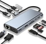 ADAPTATEUR TYPE C 11 IN 1 USB – SD CARD – TF CARD – USB – USB C – RESEAU – HDMI – PORT AUDIO 3.5 – VGA – MINI NET